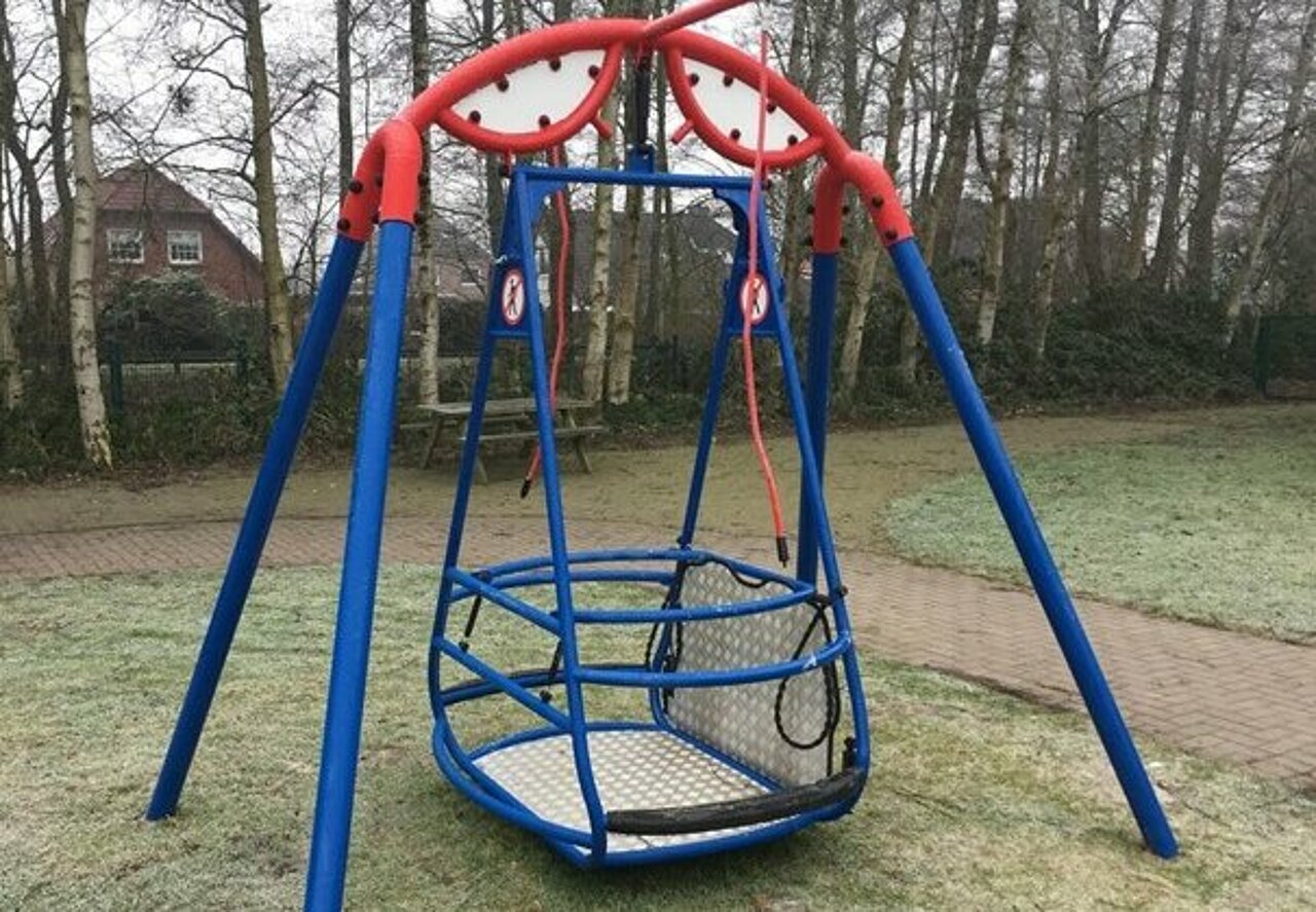 Bild einer inklusiven Schaukel auf einer Wiese.