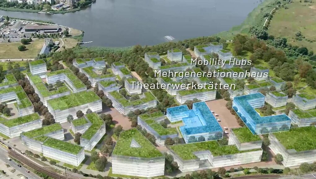 Modell des zukünftigen WarnowQuartiers mit Mehrgeneartionenhaus und Theaterwerkstätten