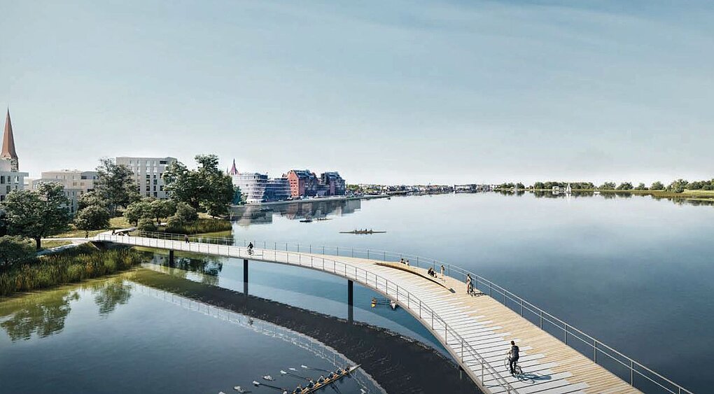 Visualiserung einer Brücke übers Wasser.