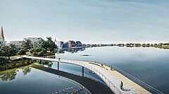 Visualiserung einer Brücke übers Wasser.